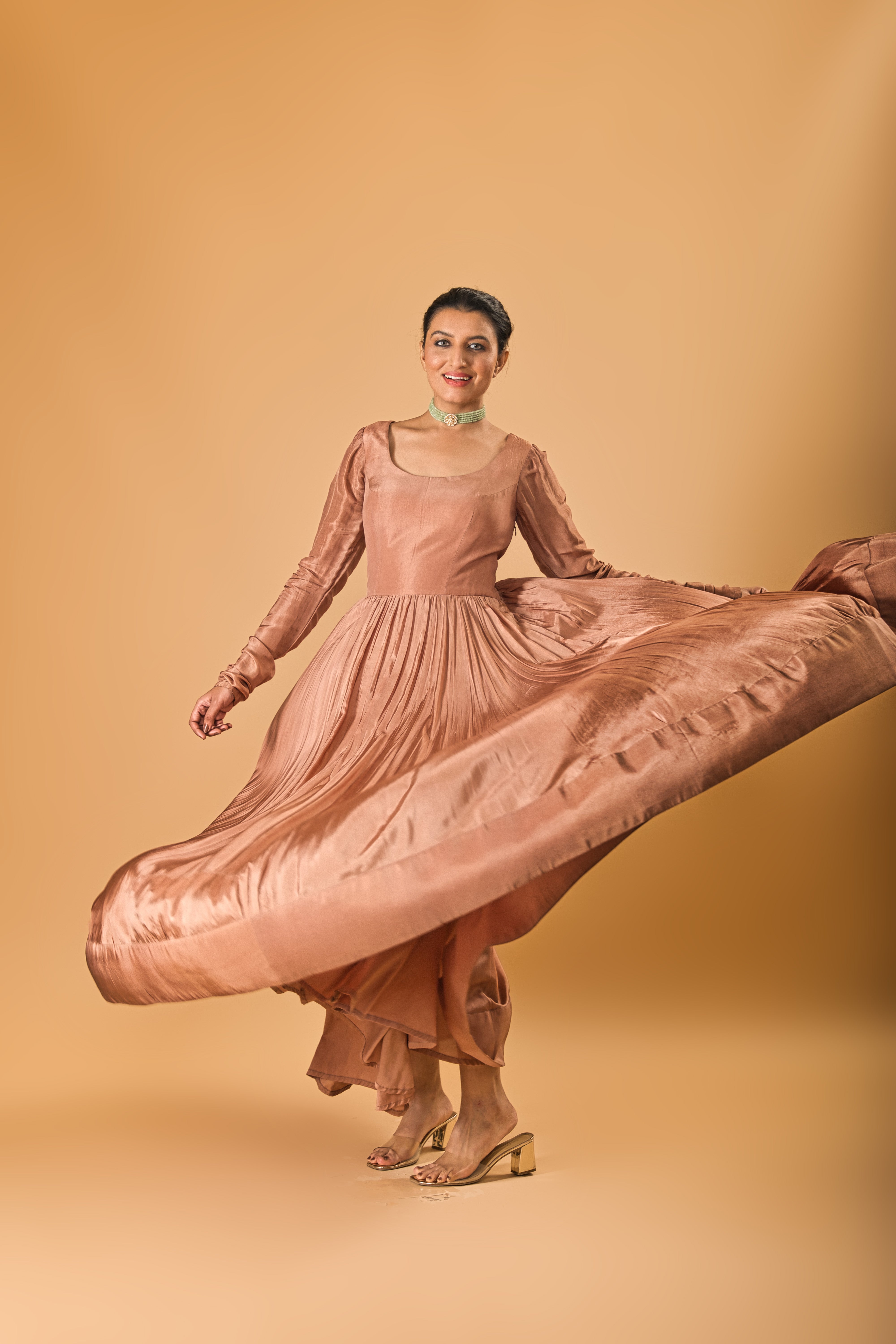 Copper Brown Crepe Silk Anarkali Gown