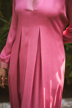 Pink Crepe Pleated Anarkali Suit with Pants