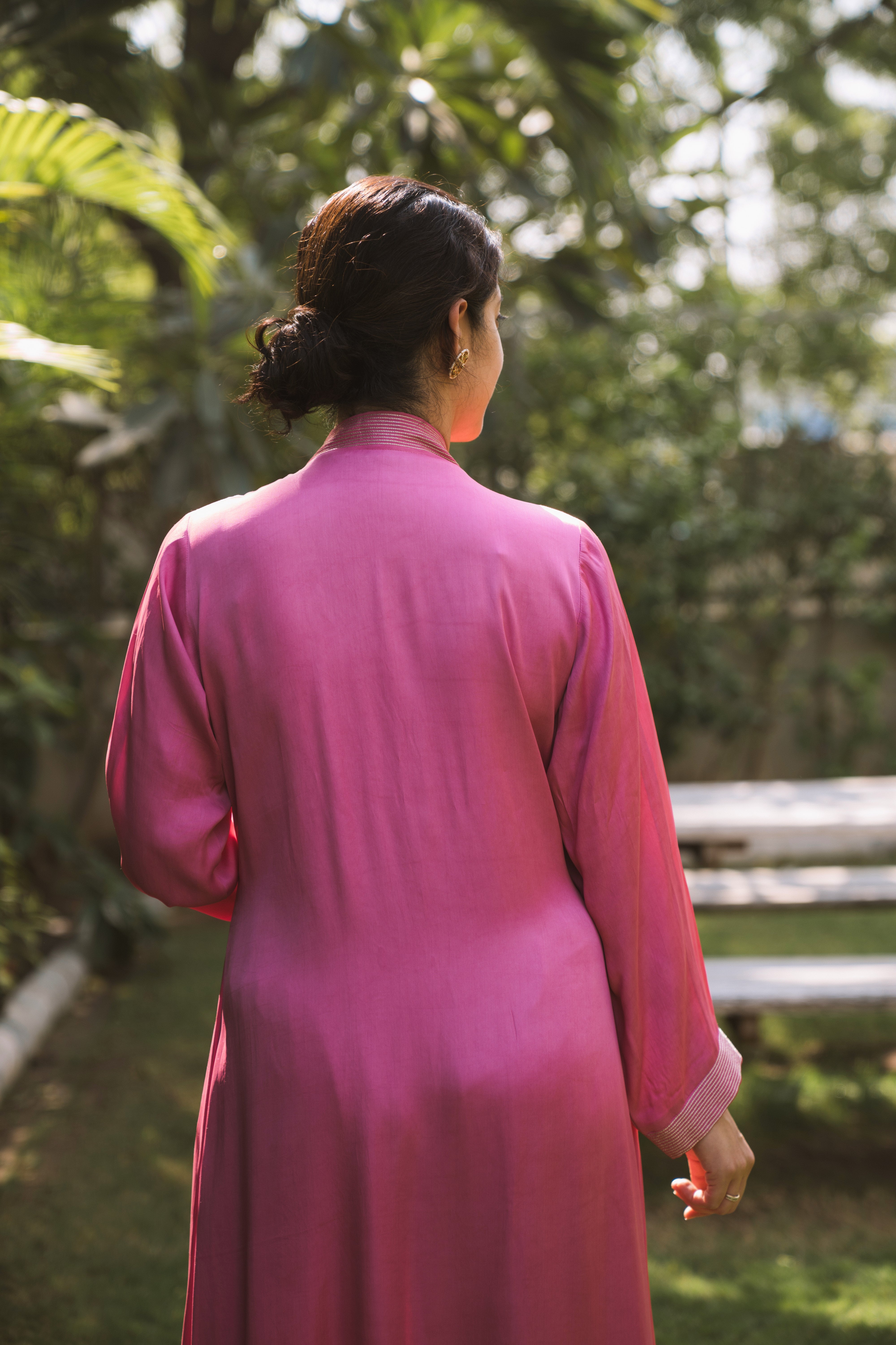 Pink Crepe Pleated Anarkali Suit with Pants