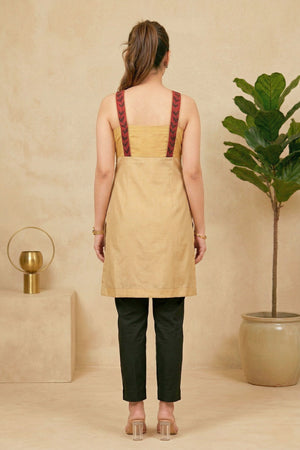 Elegant Beige Silk & Chiffon Tunic with Embroidered Maroon Straps