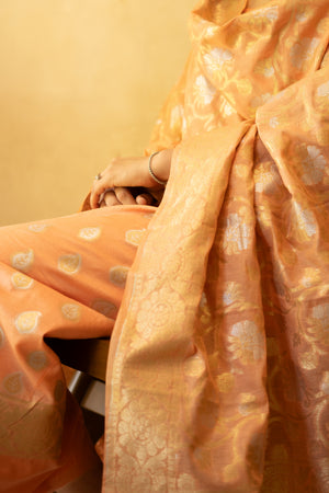 Peach Resham Weave Chanderi Unstitched Suit Set with Woven Dupatta