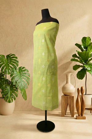 Elegant Light Green Chanderi Unstitched Dress Material