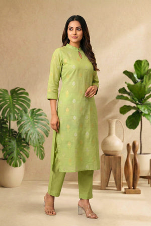 Elegant Light Green Chanderi Unstitched Dress Material