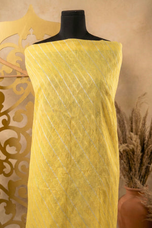 Radiant Yellow Striped Chanderi Unstitched Suit Set