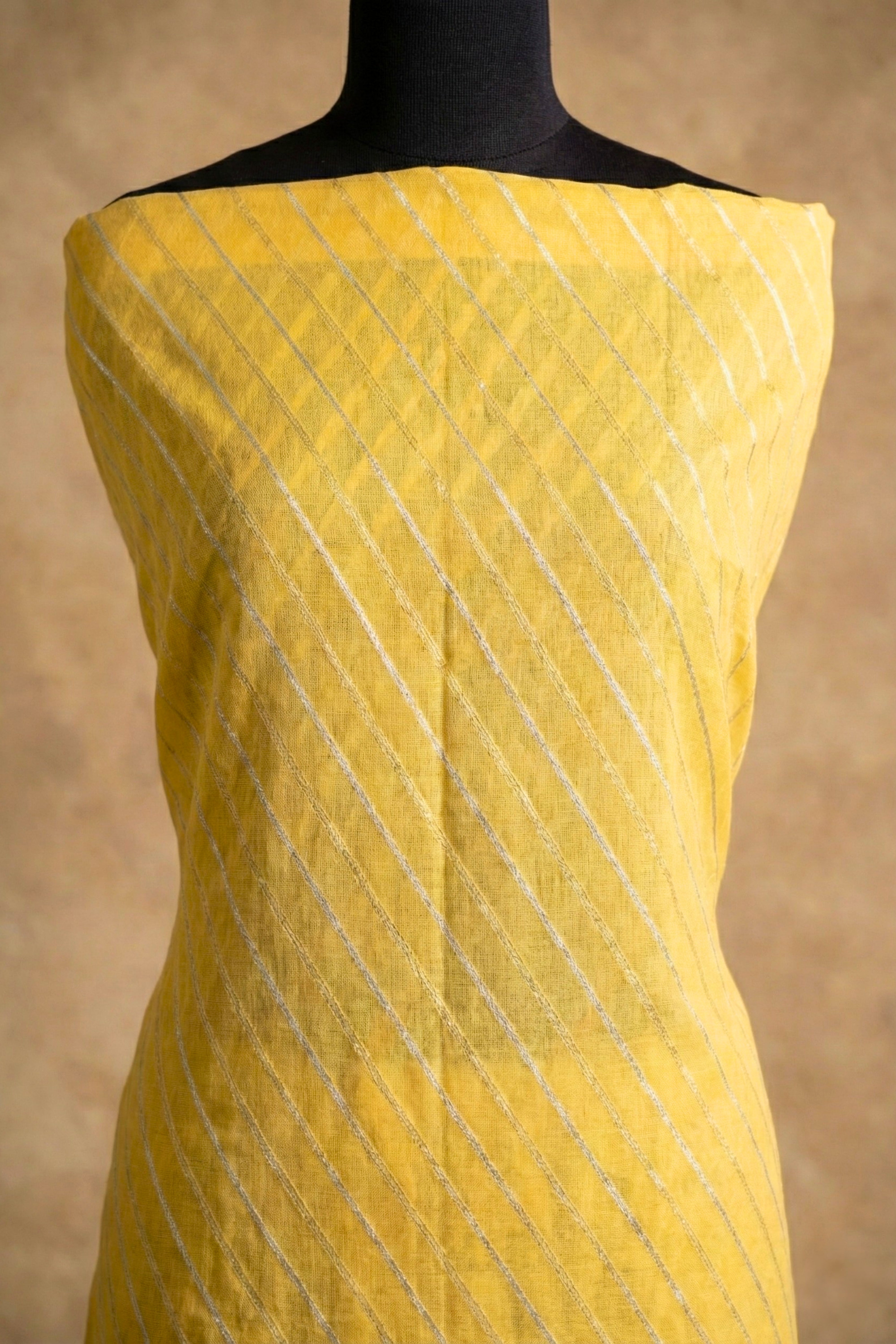Radiant Yellow Striped Chanderi Unstitched Suit Set
