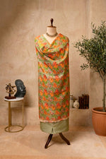 Botanical Sage Green & Orange Lily Swiss Cotton Unstitched Material