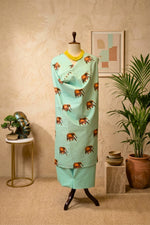 Mint Green Elephant Print Swiss Cotton Unstitched Dress Material
