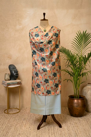 Elegant Floral Ice Blue Swiss Cotton Unstitched Material
