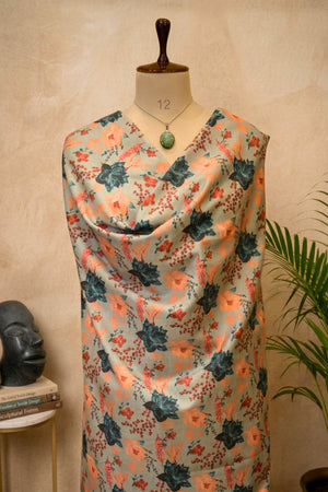 Elegant Floral Ice Blue Swiss Cotton Unstitched Material