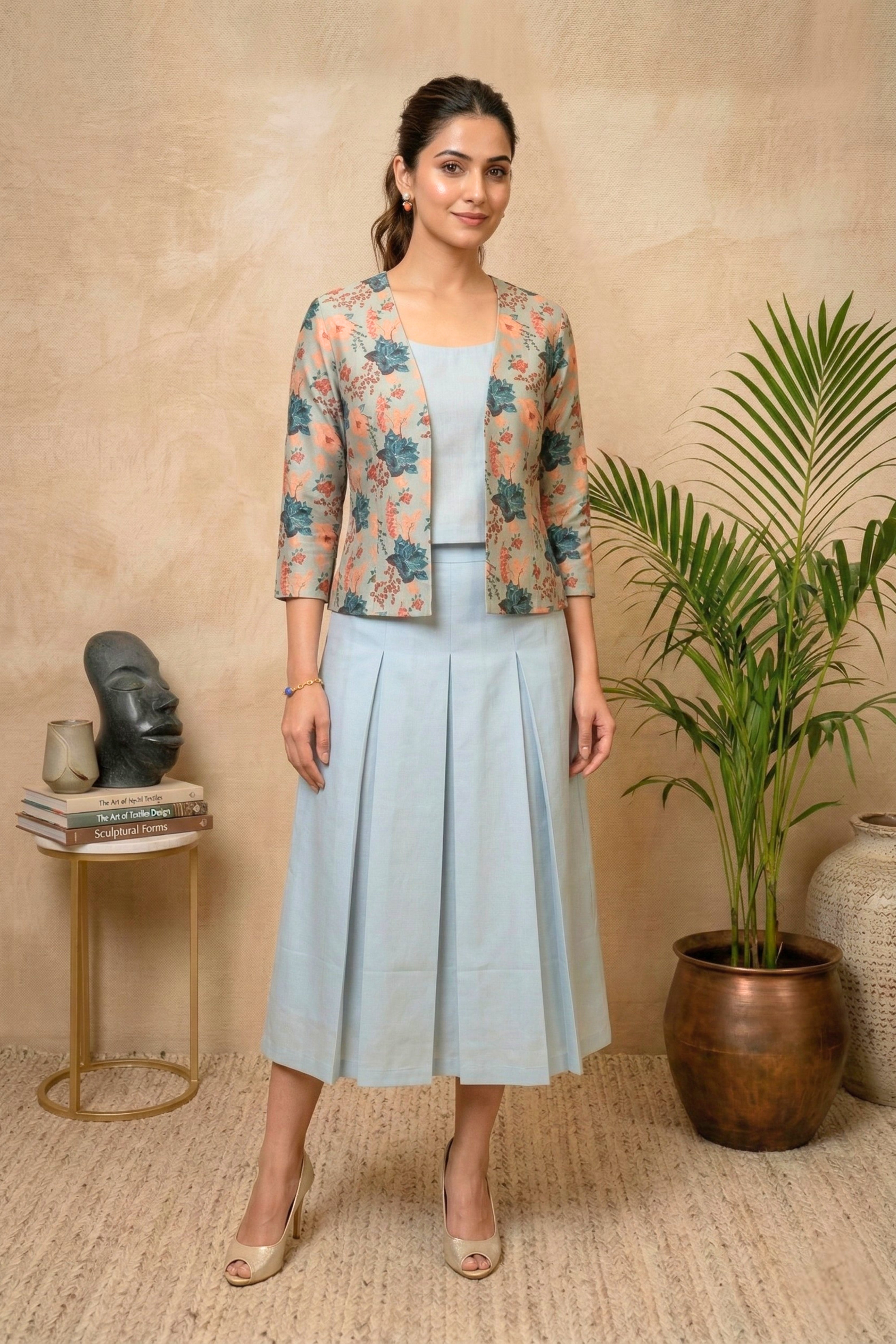 Elegant Floral Ice Blue Swiss Cotton Unstitched Material