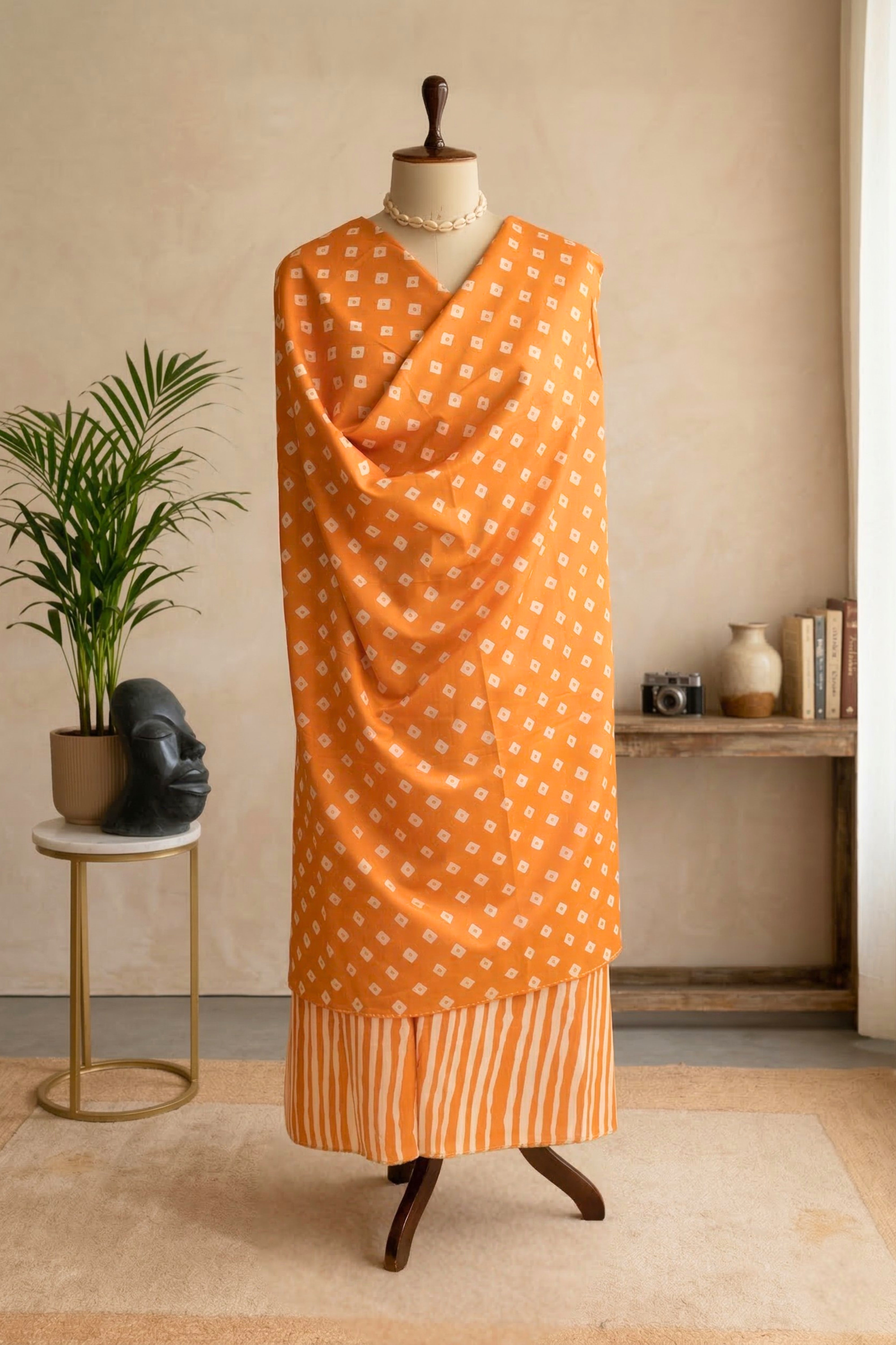 Vibrant Orange Swiss Cotton Unstitched Dress Material