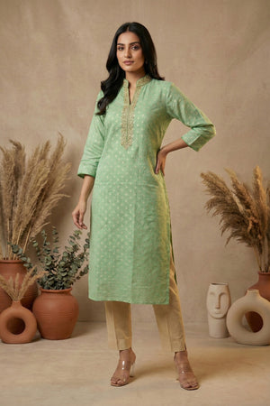 Delicate Mint Green Chanderi Unstitched Suit Set