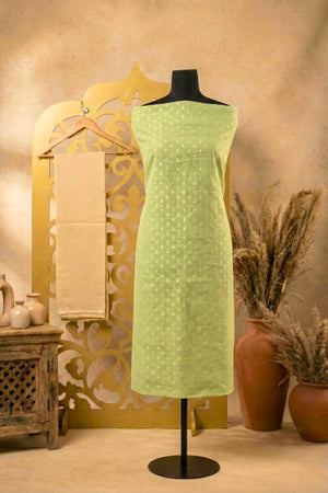 Elegant Pista Green Chanderi Unstitched Suit Set