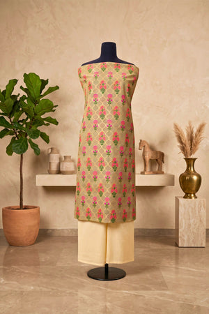 Sage Grey Banarasi Resham Chanderi Silk Unstitched Dress Material