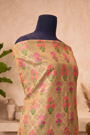 Sage Grey Banarasi Resham Chanderi Silk Unstitched Dress Material