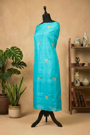 Vibrant Turquoise Banarasi Chiniya Silk Unstitched Suit Material
