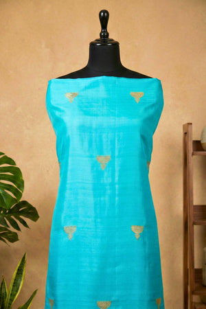 Vibrant Turquoise Banarasi Chiniya Silk Unstitched Suit Material