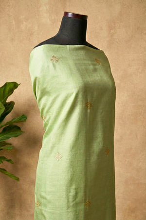 Elegant Mint Green Banarasi Chiniya Silk Unstitched Suit Material