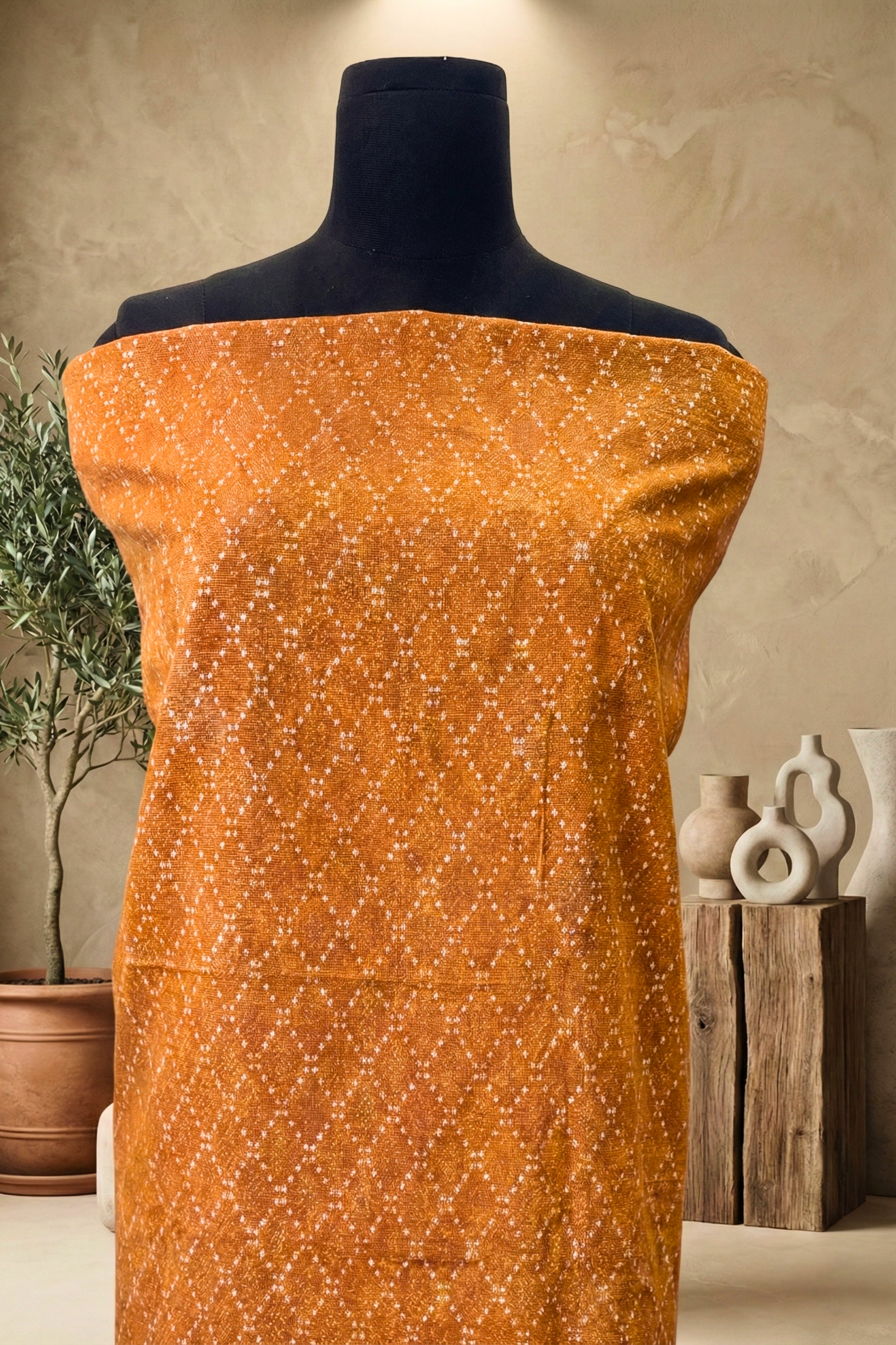 Warm Rust Orange Chanderi Unstitched Dress Material