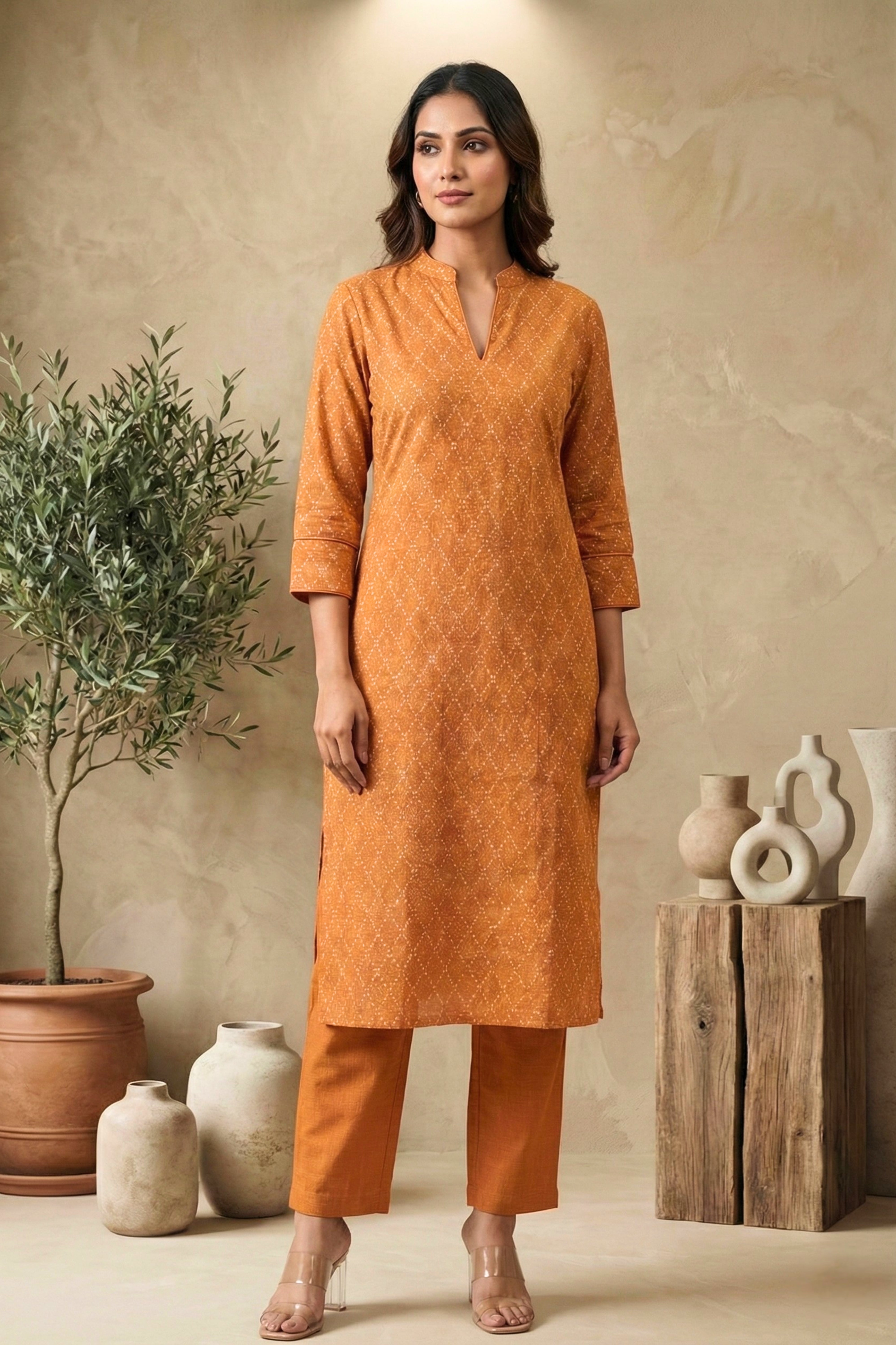 Warm Rust Orange Chanderi Unstitched Dress Material
