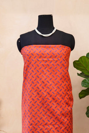 Rust Orange & Blue Chanderi Unstitched Dress Material