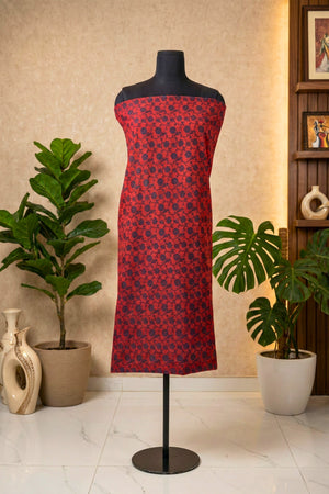 Rich Crimson Red Floral Vine Chanderi Unstitched Dress Material