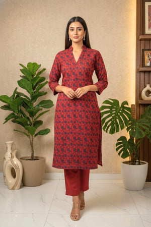 Rich Crimson Red Floral Vine Chanderi Unstitched Dress Material