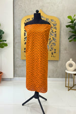 Vibrant Orange & Black Chevron Print Chanderi Unstitched Dress Material
