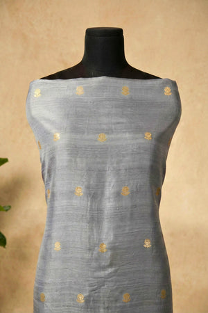 Elegant Slate Grey Banarasi Chiniya Silk Unstitched Suit Material