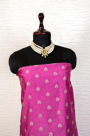 Elegant Magenta Soft Silk Zari Weave Unstitched Dress Material