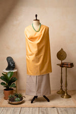 Elegant Soft Yellow & Taupe Swiss Cotton Unstitched Material
