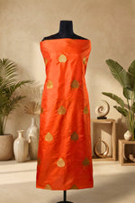Radiant Orange Pure Banarasi Silk Unstitched Kurta Material
