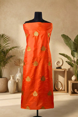 Radiant Orange Pure Banarasi Silk Unstitched Kurta Material