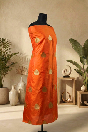 Radiant Orange Pure Banarasi Silk Unstitched Kurta Material