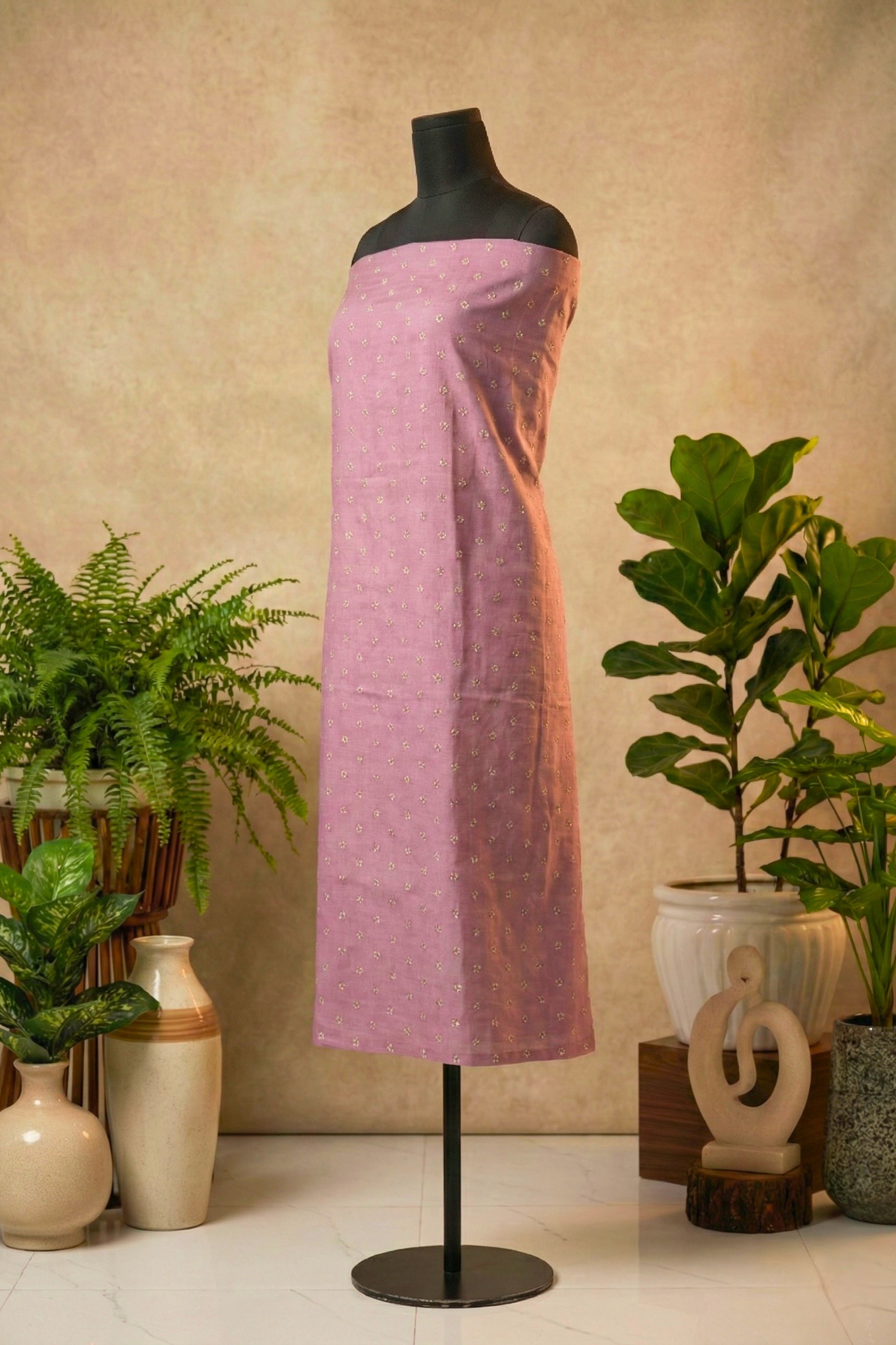 Elegant Mauve Pink Chanderi Silk Unstitched Suit Set