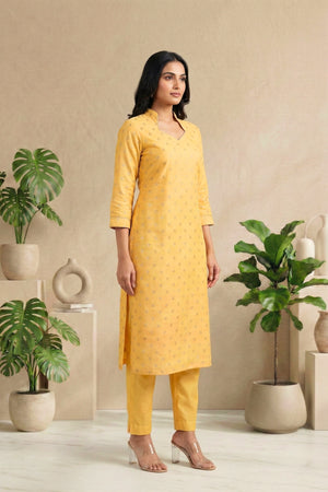 Cheerful Yellow Chanderi Unstitched Suit Set