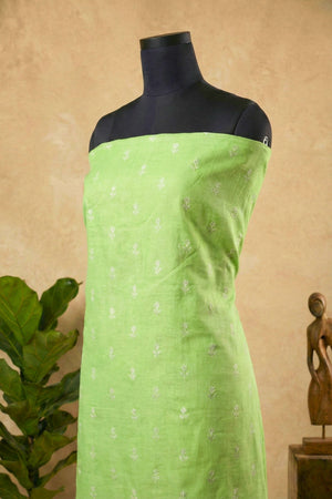 Refreshing Lime Green Chanderi Unstitched Suit Set