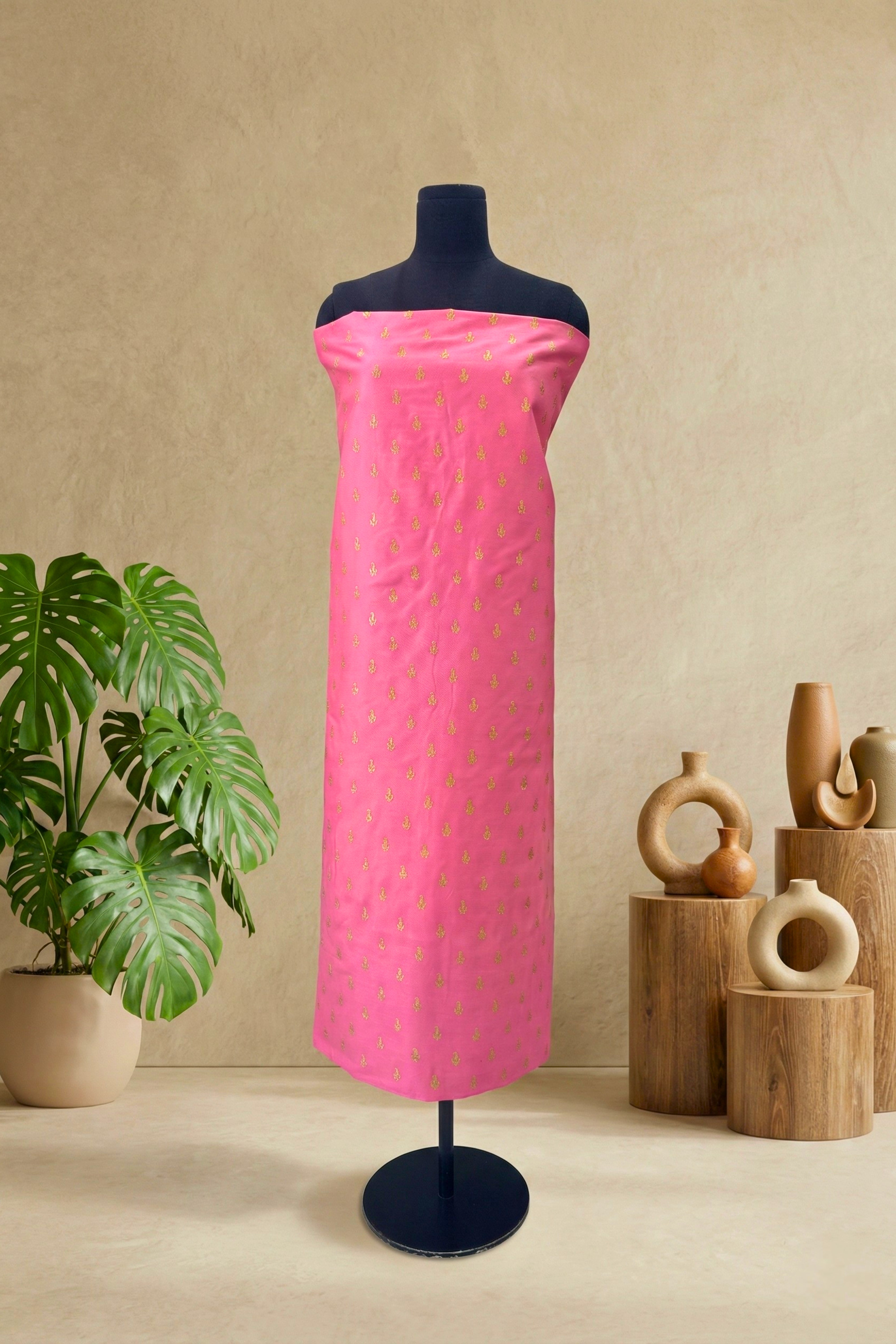 Vibrant Fuchsia Pink Chanderi Unstitched Suit Set