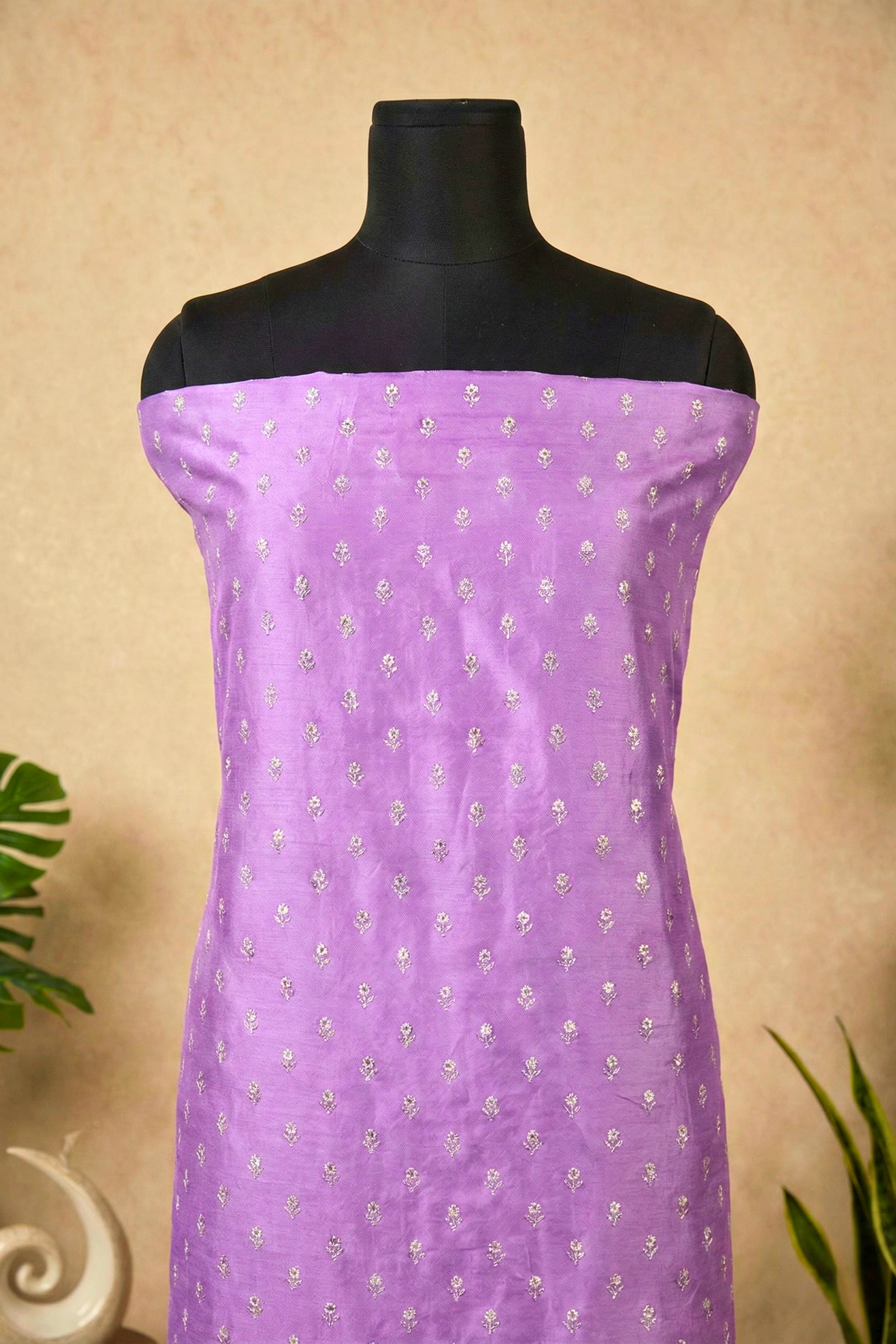 Elegant Lilac Chanderi Unstitched Suit Set