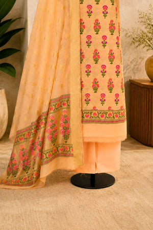Soft Peach Chanderi Resham Weave Unstitched Suit Set by Label Tamanna