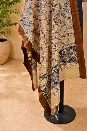 Black Crepe Silk Unstitched Suit Set with Kalamkari Print Dupatta by Label Tamanna