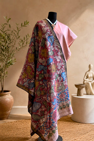 Soft Pink Silk Unstitched Suit Set with Vibrant Kalamkari Print Dupatta by Label Tamanna