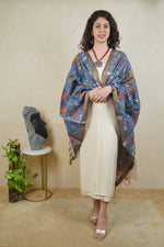 Off-White Pure Silk Unstitched Suit Set with Ink Blue Kalamkari Dupatta