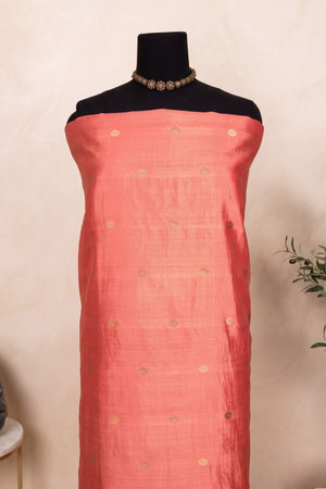 Elegant Coral Pink Chiniya Silk Unstitched Dress Material