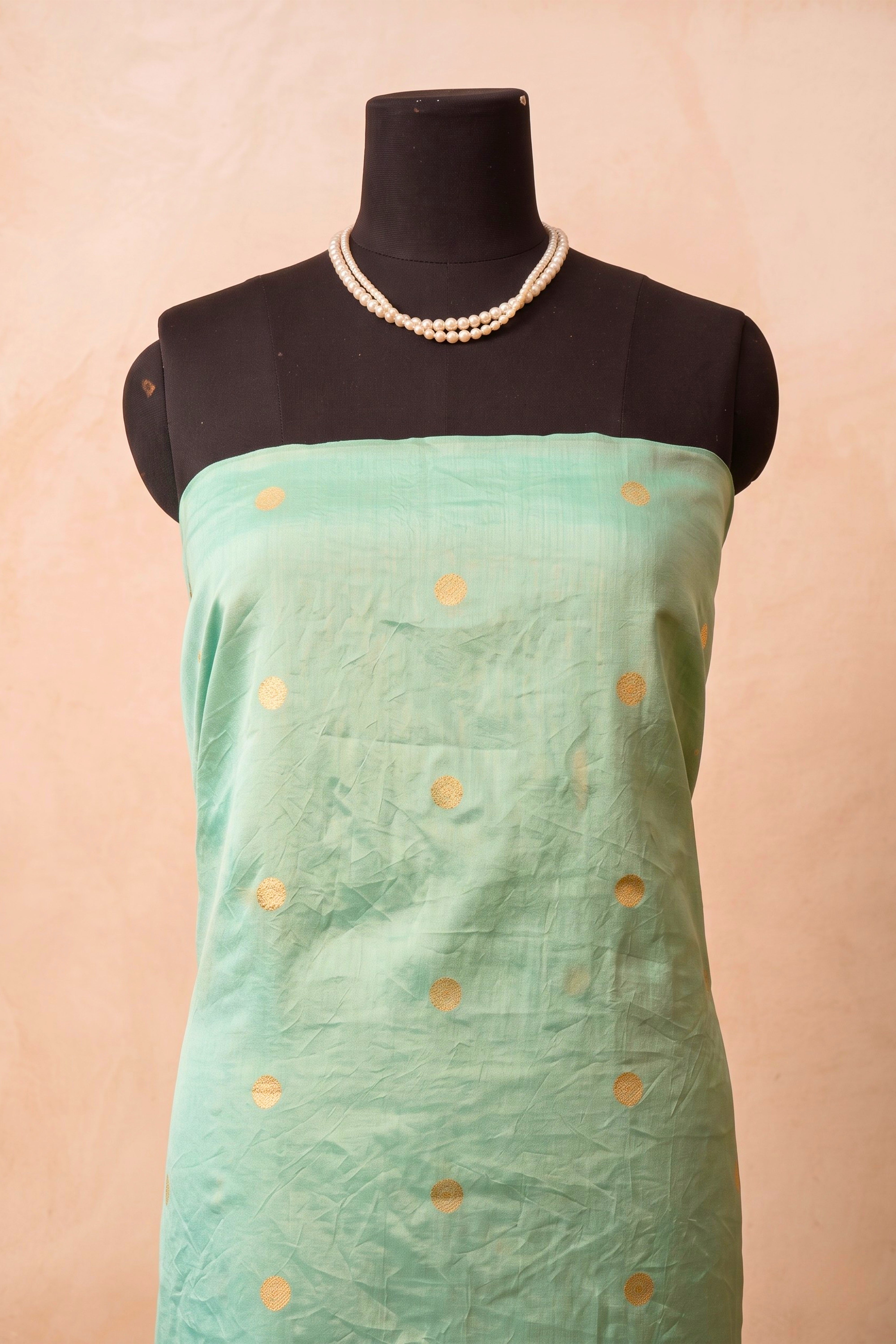 Elegant Mint Green Chiniya Silk Unstitched Dress Material