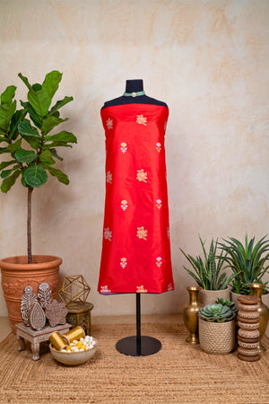 Luxurious Red Banarasi Silk Unstitched Dress Material