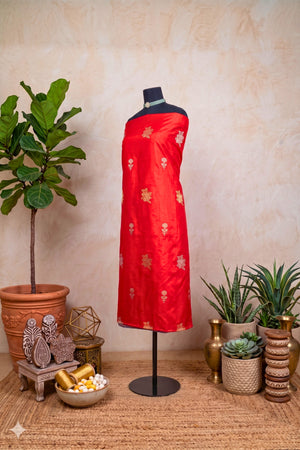Luxurious Red Banarasi Silk Unstitched Dress Material