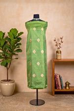 Elegant Mehendi Green Banarasi Silk Unstitched Dress Material