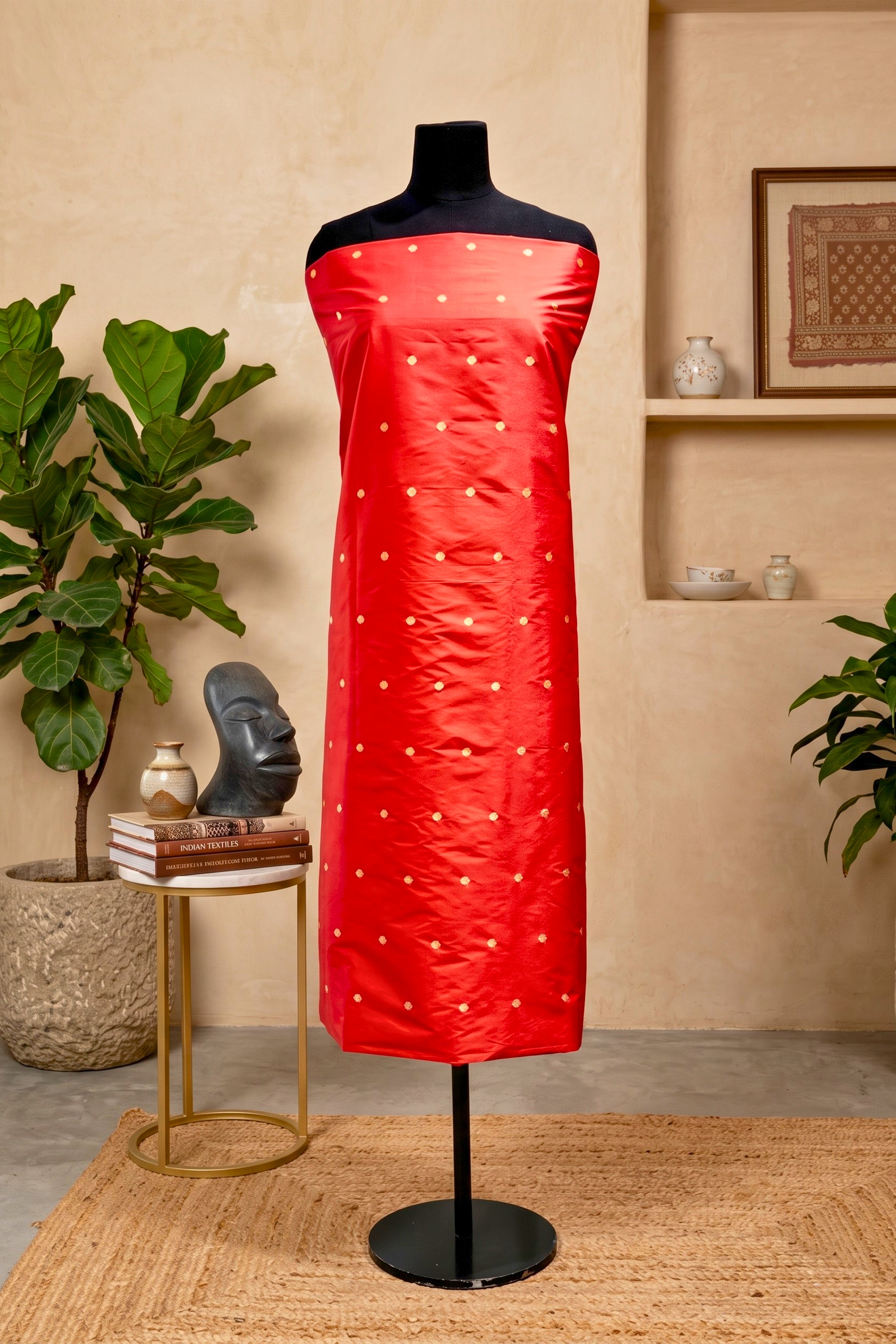 Vibrant Red Silk Unstitched Suit Material