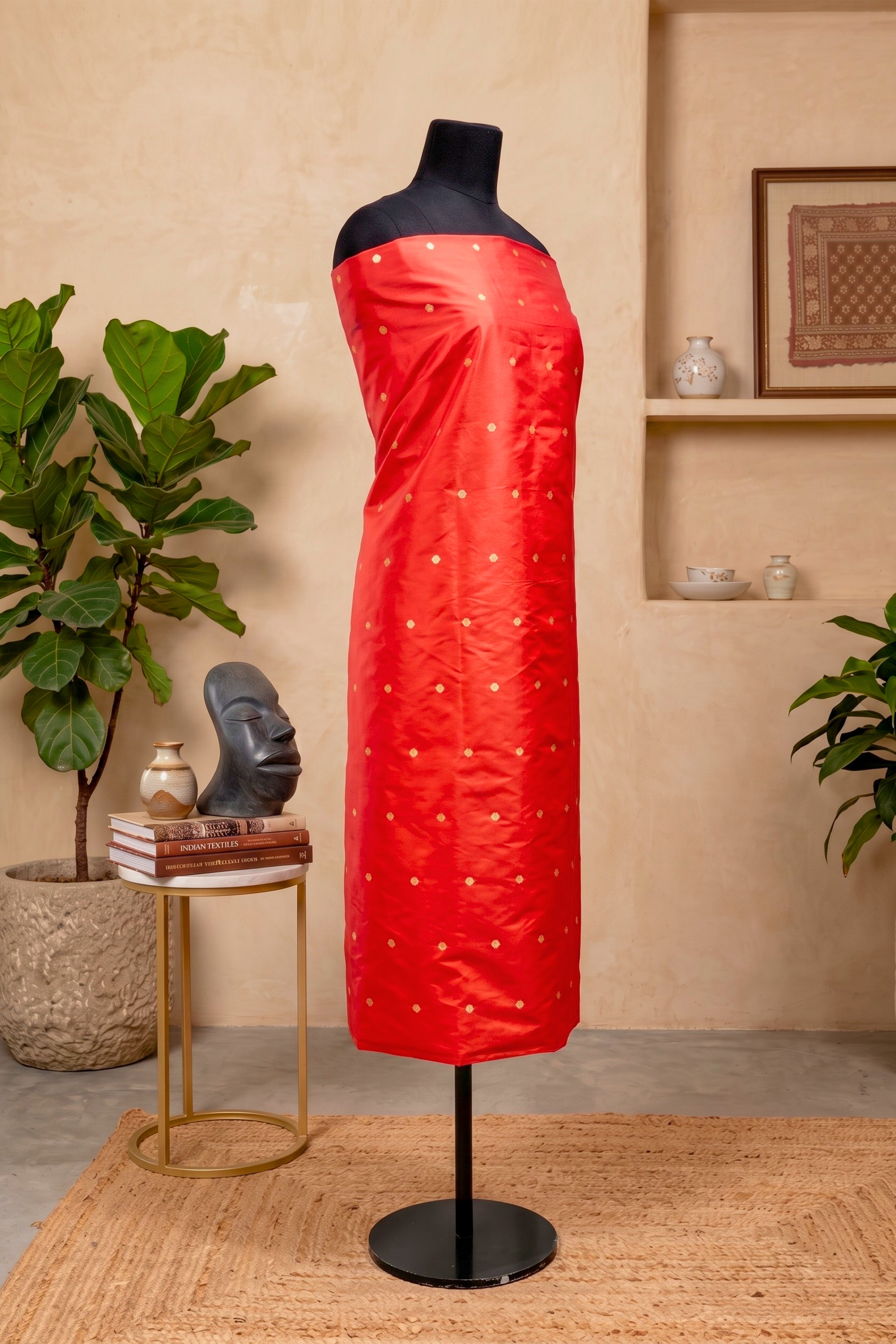 Vibrant Red Silk Unstitched Suit Material